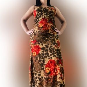 VTG 90s Womens L Maxi Dress Novelty Print Stick Floral Cheetah Leopard Paisley